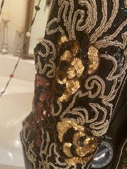 VINTAGE 80’s Silk Beaded Sequin Vest BLACK TIE BY HE-RO Black Gold Copper L