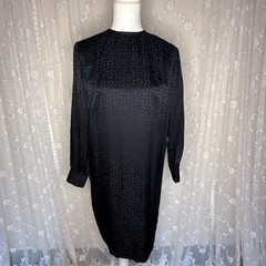 VTG Liz Claiborne Little Black Jacquard Unlined Pleated Shift Dress SZ4 Petite