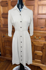 VINTAGE 40s 50s “NEW LOOK” NELLY DON GABURDINE KHAKIE BUTTON UP Dress 36b 26w