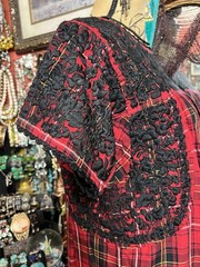 Beautiful Sister Mary Oaxaca Red & Black Plaid Black Embroidery & Crochet ML