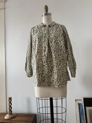 Mid Century Handcrafted Floral Cotton Smock Top Artist Workwear Folk Prairie OS