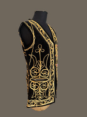 Vintage Velvet Embroidered Folk Vest – Hungarian Romanian Soutache Jacket Black
