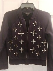 Vintage Banana Republic Beaded Knit Bomber Jacket Navy Blue Retro Size XS