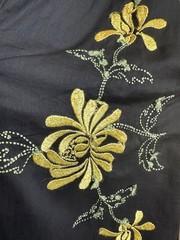 Vintage 1960’s Black Embroidered Silk Robe Housecoat Yellow Floral Vietnam