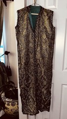 Vintage Hand Made 1950s Gold Green Rich Brocade Gown Large 14 Beautiful