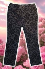 Rare! CHARTER CLUB Floral Black Velvet Burnout Jeans Lexington Straight Sz 10P