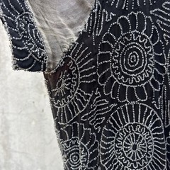 Antique 1920s Completely Beaded Flower Gown Silver Lamé Full Length Dress VTG