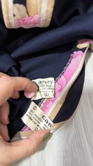 Vintage Leonard Paris Silk Jersey Blouse Size S Floral Trim Navy Blue Luxury
