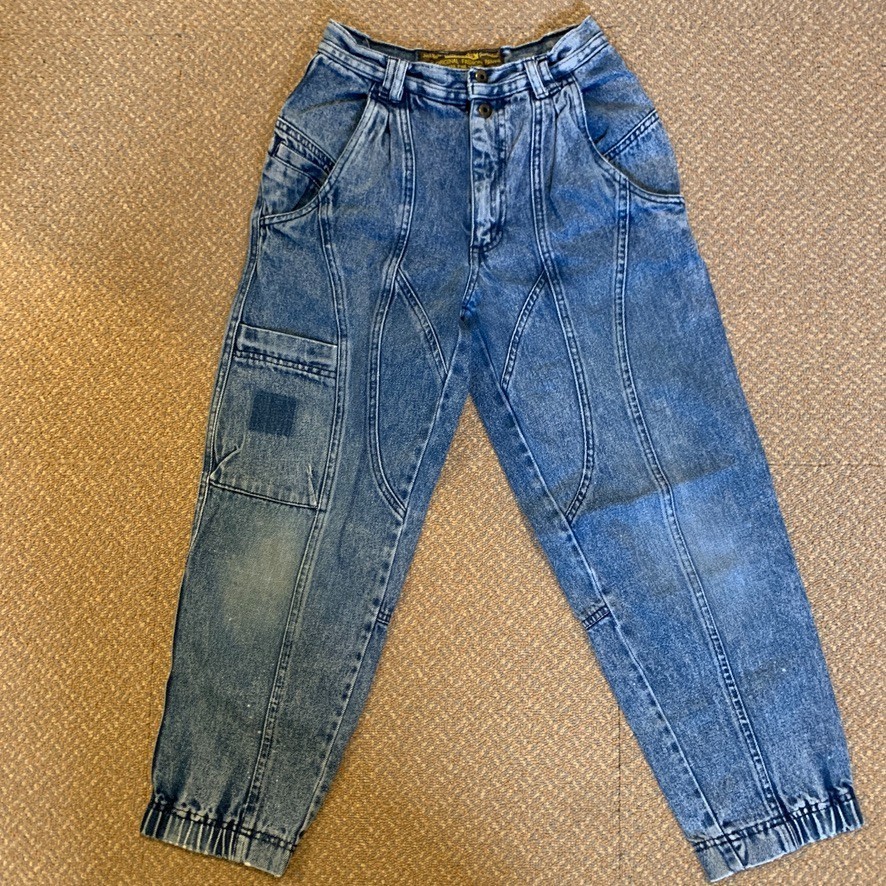 Vintage Maneovers Boys 12R Acid Wash Paneled Utility Jeans 25×23 80s 90s