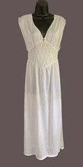 Vtg White Nylon Stretch Lace Nightgown Long Plunge Bridal Goddess Lady Ronte M