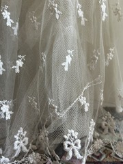 Vintage 30s 1940s Ivory Lace Tulle Bridal Gown Teired Handmade Wedding Dress 26W