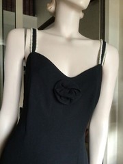 Vtg 80s Studibaker Hawk Black Column Gown Pearl Shoulder Straps 12/14