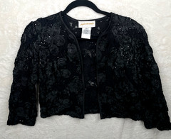 Vtg Y2K Jeanne Alexander Bolero Jacket Womens Small Black Rosettes Dark Romantic