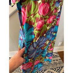 Rhapsody Glazier Vintage Retro 70s Housecoat Dress M/L Floral Pearl Button Robe