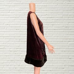 Vintage 70s Duster Vest – Ombré Velvet Fur Trim Long Vest – Hippie Glam Rock S