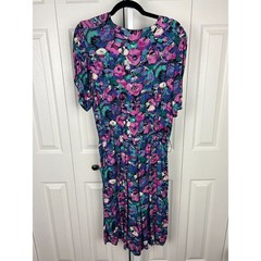 Vintage Floral Culotte Romper Dress Purple Black Secretary Style Medium/12