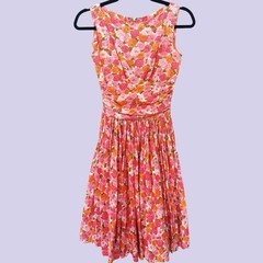 California Girl 50s 60s Vintage Floral Tea Dress Rockabilly Pinup Size XS 24 EUC
