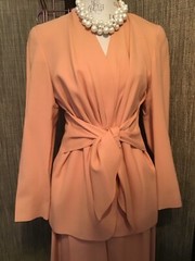Vintage Bicci Lightweight Peach Wool Crepe Pant Suit Size 8 USA