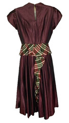 Vintage 1940s purple peplum midi dress XS red green plaid formal short sleeve