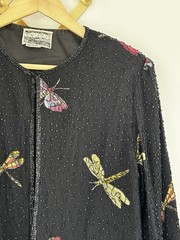 Vintage New Options Butterfly Dragonfly Maxi Dress Jacket Beaded Sequin Medium