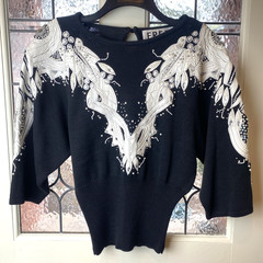 Vtg Erez Womens Blk/White Sweater Holiday Old Money Leather & Snake Skin sz S