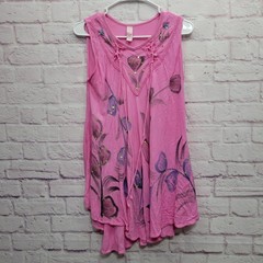 Miss Love Boho Floral Tunic Top Free Size Sequin Flowy Barbiecore Hippie Artsy
