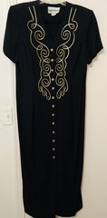 Vintage S.L. Fashions Dress sz 14 Black Gold Embossed With Gold Tone Buttons