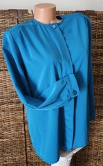 Blue Vintage Pendleton Country USA Secretary Business Top Silky Blouse Sz 14W