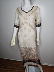 Vtg Y2k Kroshetta By Papillon Crochet Knit Midi Dress Women’s L Cream Beaded