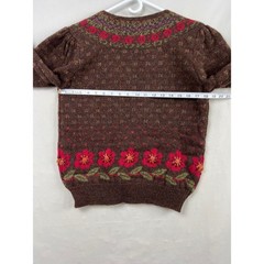 Susan Bristol Sweater Womens 34 Brown Excellent 100% Wool Hand Embroidered 1989