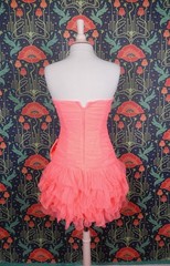 Vintage Y2K Neon Coral Pink Strapless Tulle Ruffle Mini Party Sequin Bow Dress