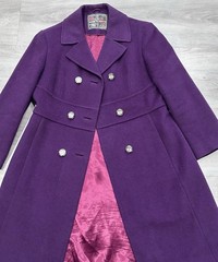 1960s Purple Wool Princess Coat Blue White Co. Kowloon Hand Tailored Size 2 VTG