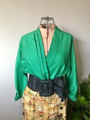 Vintage 80’s Perry Ellis Emerald Green Silk Top