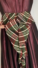 Vintage 1940s purple peplum midi dress XS red green plaid formal short sleeve