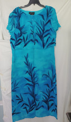 Carole Little Maxi Dress Teal Aqua Navy Blue Size 16 Rayon Short Sleeve Leaf