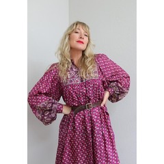 1970’s Vintage Silk Indian Import Full Balloon Sleeve Dress ~ Women’s XS SM MD
