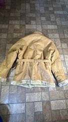 Vintage 2 XL Leather Fur Trim Shearling Belted Coat Tan Marcia Collection