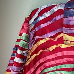 Vintage KEREN hart Jacket Blazer Rainbow Ribbons 100% Cotton Wood Buttons Small