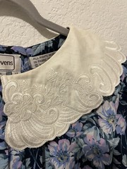 Vintage Karin Stevens Dress 14 Blue Floral Pleated Short Sleeve Cottagecore 80’s