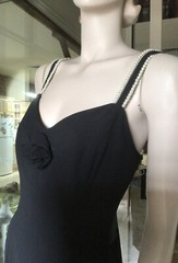 Vtg 80s Studibaker Hawk Black Column Gown Pearl Shoulder Straps 12/14