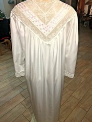 Vintage Intime of California LACE PINK RIBBON Night Gown WHITE SIZE P y1