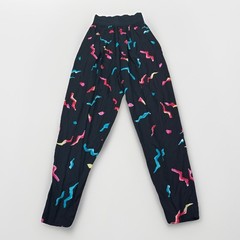 Vintage 90s California Krush Pants Womens M Black Abstract High Waist USA Retro