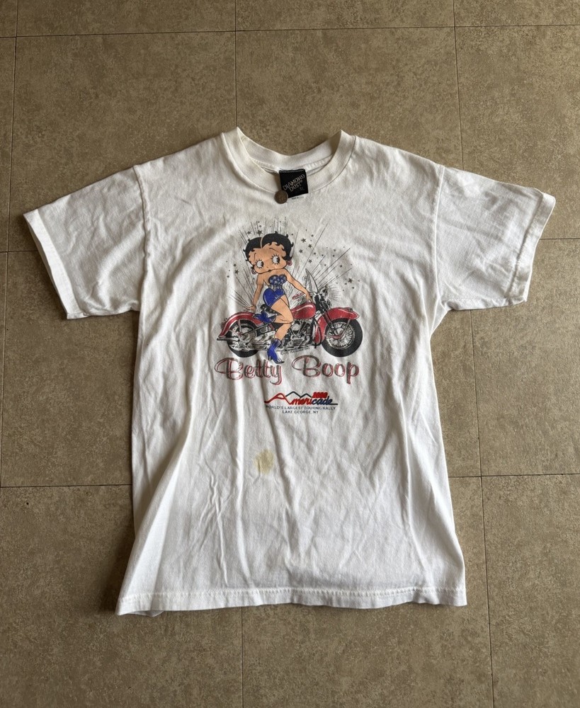 Vintage 90s Diamond Dust Betty Boop Motorcycle Graphic T-Shirt White XL