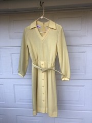 Vtg Yellow Checkaberry Sz 12 Dress Polyester/Wool Belt Zipper 70’s Long Sleeve
