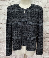 Vintage Stenay Black Beaded Silk Evening Jacket + Beaded Cami Blouse Petite PP
