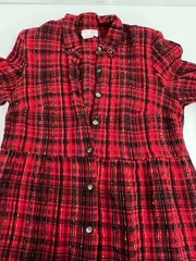 VTG EXPO plaid long dress size 14W buttons red black casual western made USA