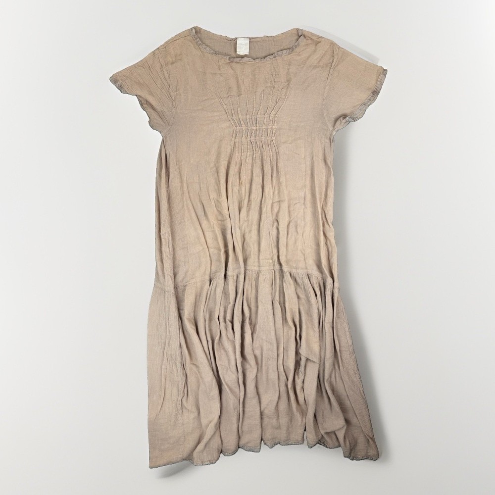 Vintage 90s Shack Incorporated J Morgan Puett Beige Cotton Dress O/S Pleated