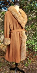 Vintage 60’s Penny Lane Opossum Fur Trim Bettyjean Trench Coat S/M