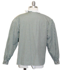 M B42″ WHITE GREEN Plaid ~ EYELET LACE Women German LONG SLEEVE Cotton BLOUSE