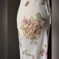 Vintage 90s Floral Slip Maxi Dress | Bias Cut Cream Rose Print Cottagecore | XS